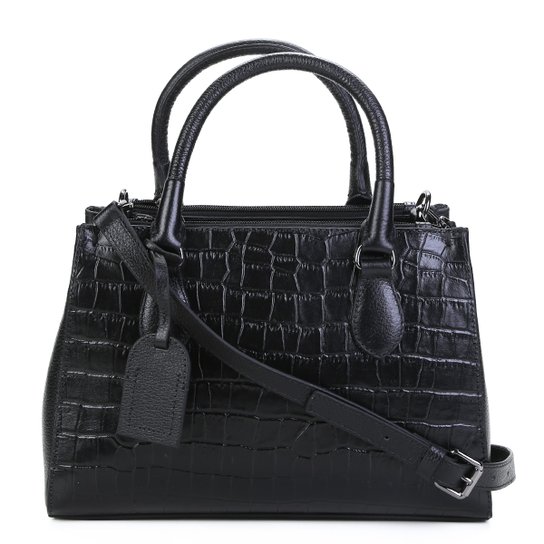 Bolsa Couro Shoestock Satchel Média Croco Feminina - Preto