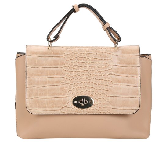 Bolsa Shoestock Satchel Alça Dupla Croco Feminina - Nude
