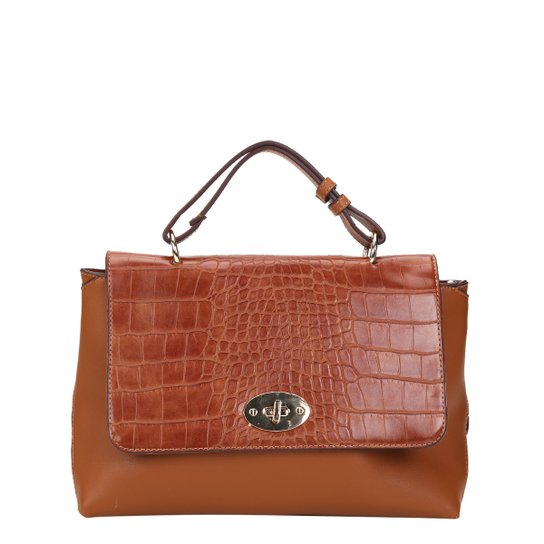 Bolsa Shoestock Satchel Alça Dupla Croco Feminina - Caramelo