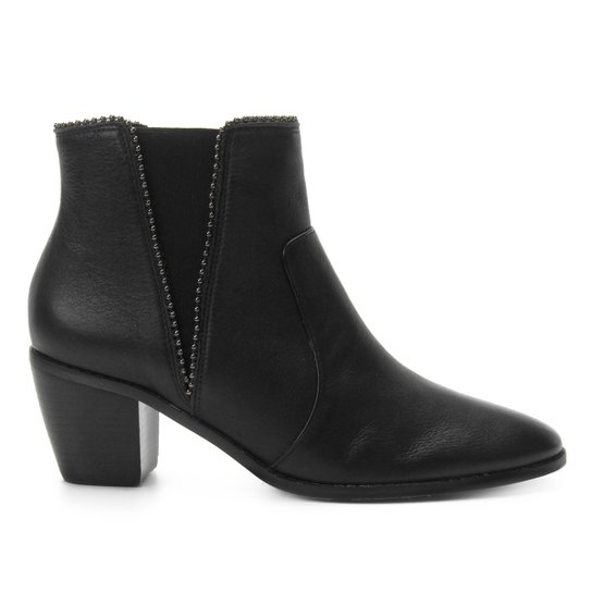 Bota Cano Curto Couro Shoestock Elástico Metal Feminina - Preto