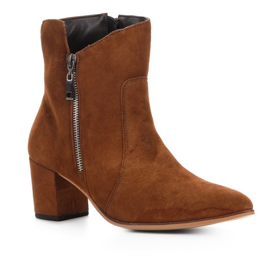 Bota Cano Curto Couro Shoestock London Feminina - Caramelo
