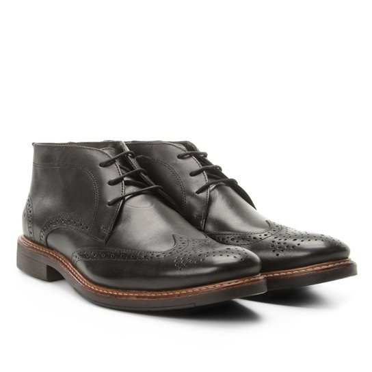 Bota Cano Curto Democrata Brogues River Vira Masculina - Preto