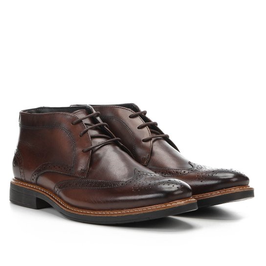 Bota Cano Curto Democrata Brogues River Vira Masculina - Caramelo