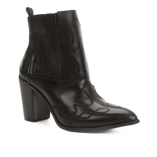 Bota Cano Curto Shoestock Elástico Salto Bloco Feminina - Preto