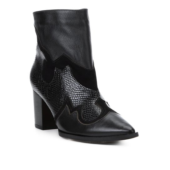 Bota Cano Curto Shoestock Western Couro Feminina - Preto