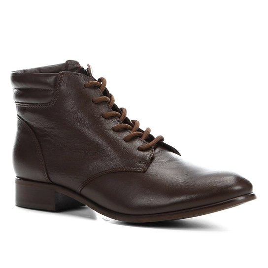 Bota Coturno Shoestock Couro Feminina - Café