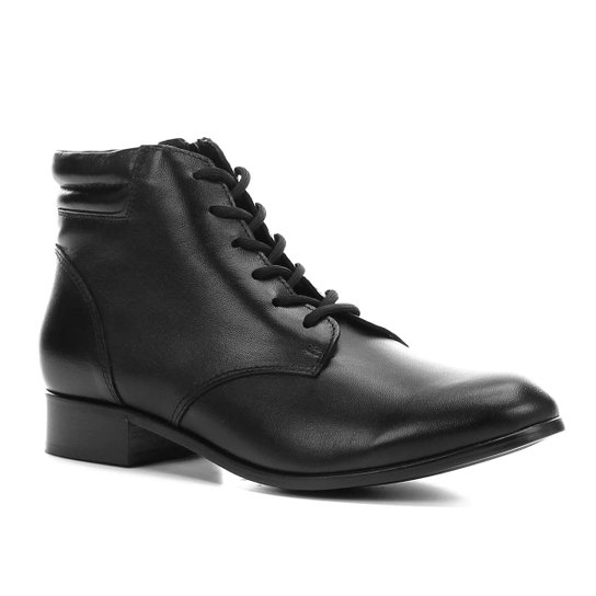 Bota Coturno Shoestock Couro Feminina - Preto