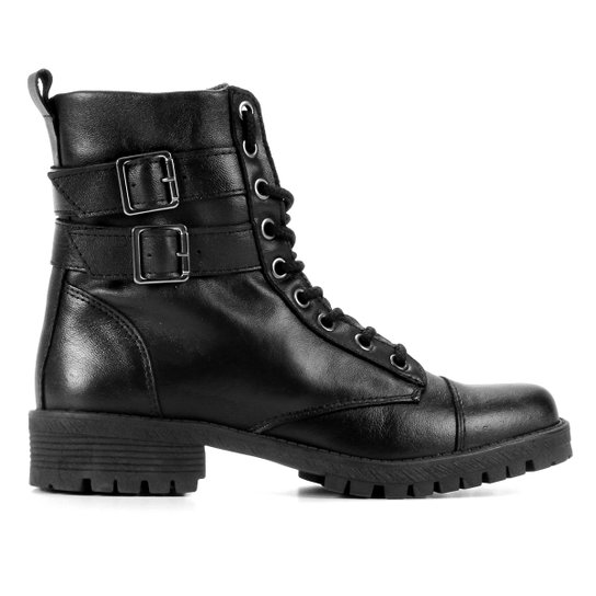 Bota Coturno Shoestock Fivelas Feminina - Preto