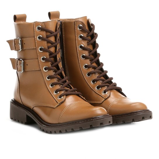 Bota Coturno Shoestock Fivelas Feminina - Caramelo