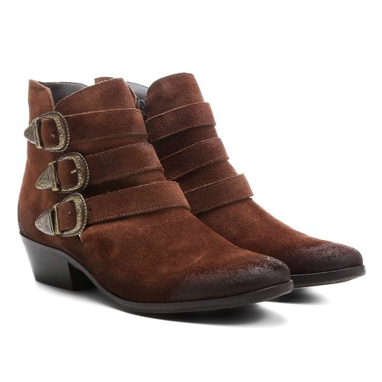 Bota Couro Cano Curto Shoestock Fivelas - Marrom