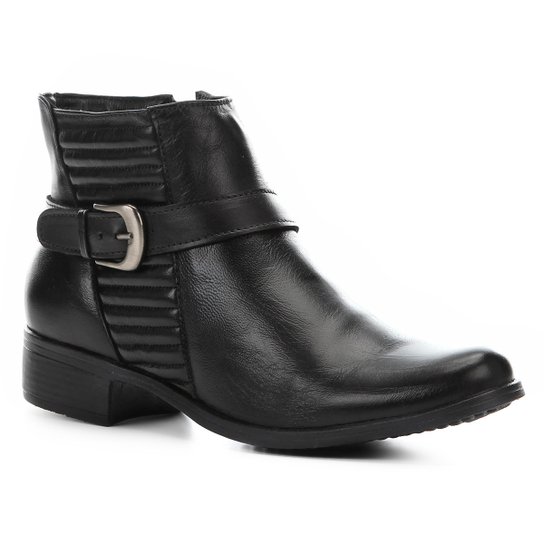Bota Couro Cano Curto Shoestock Matelassê Feminina - Preto
