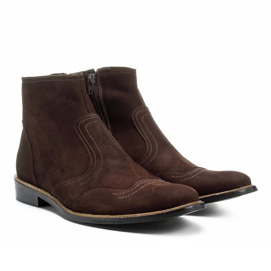 Bota Couro Cano Curto Shoestock Recortes Masculina - Café
