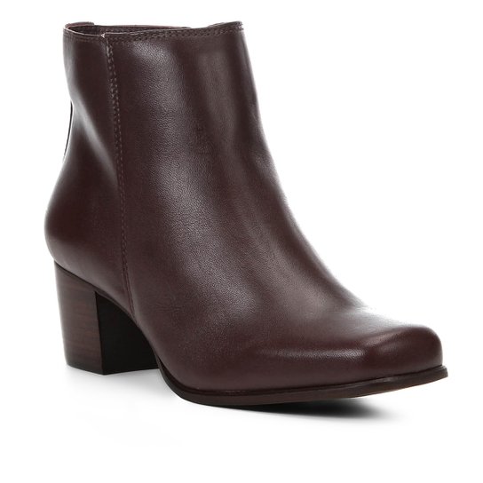 Bota Couro Cano Curto Shoestock Salto Bloco Feminina - Vinho