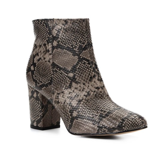 Bota Couro Cano Curto Shoestock Snake Feminina - Cinza