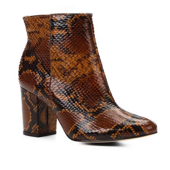 Bota Couro Cano Curto Shoestock Snake Feminina - Caramelo