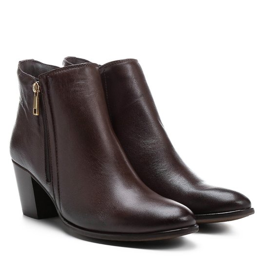 Bota Couro Cano Curto Shoestock Zíper - Marrom