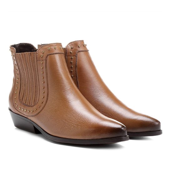 Bota Couro Chelsea Shoestock Cravinhos Feminina - Caramelo
