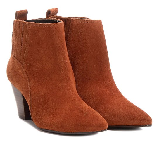 Bota Couro Chelsea Shoestock Salto Grosso Feminina - Marrom