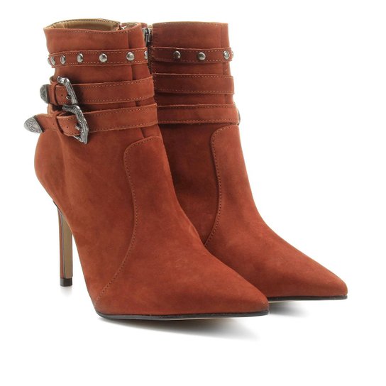 Bota Couro Country Shoestock Bico Fino Feminina - Caramelo
