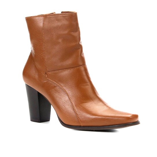 Bota Couro Shoestock Básica Salto Médio Feminina - Caramelo