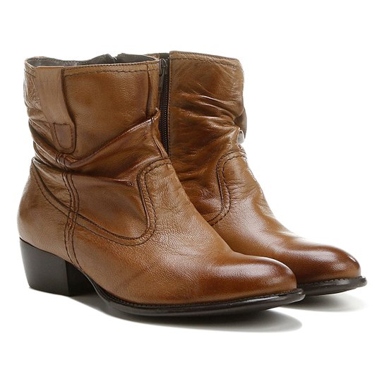 Bota Slouch Shoestock Couro Cano Curto Feminina - Nude
