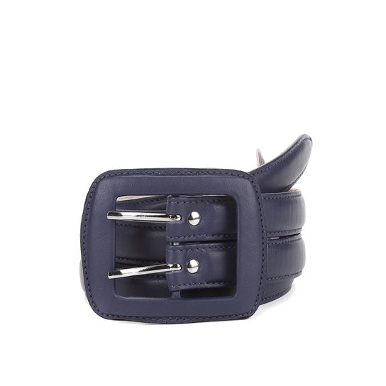Cinto Couro Shoestock Duplo Fivela Forrada Feminino - Marinho