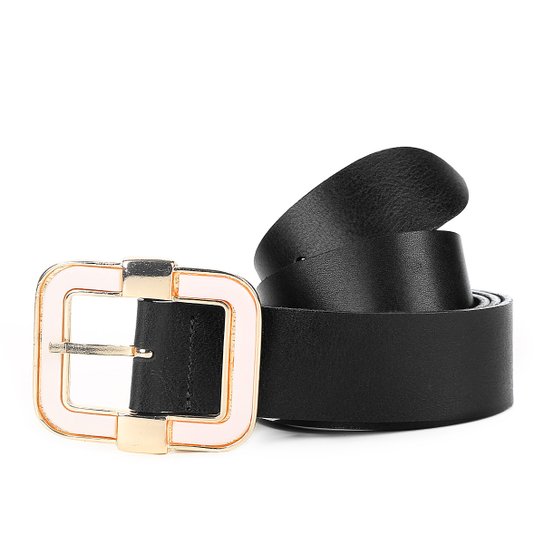 Cinto Couro Shoestock Médio Fivela Acrílico Feminino - Preto