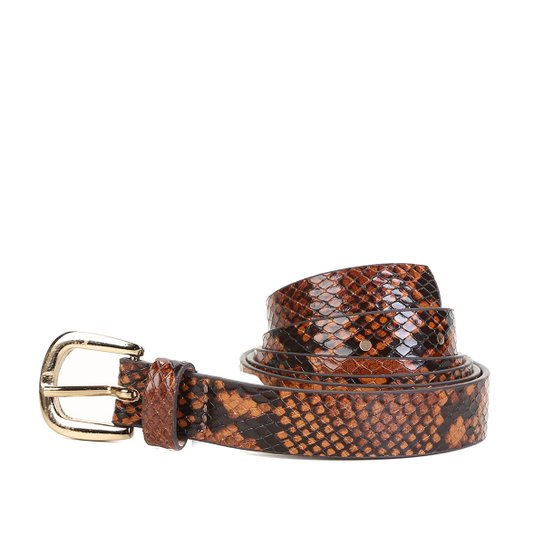 Cinto Couro Shoestock Snake Fivela Feminino - Caramelo