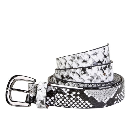 Cinto Couro Shoestock Snake Fivela Feminino - Preto+Branco