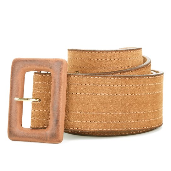 Cinto Shoestock Camurção Fivela Forrada Feminino - Caramelo