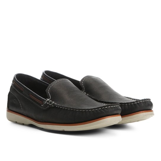 Mocassim Couro Democrata Ocean Masculino - Preto+Marrom