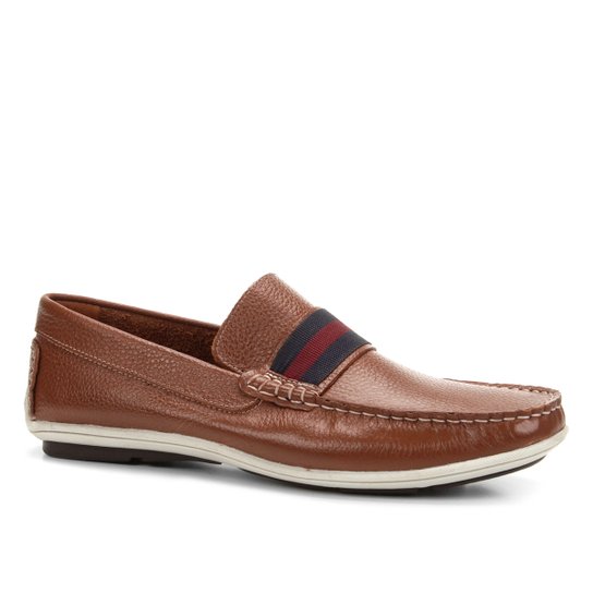 Mocassim Couro Shoestock Elástico Masculino - Caramelo
