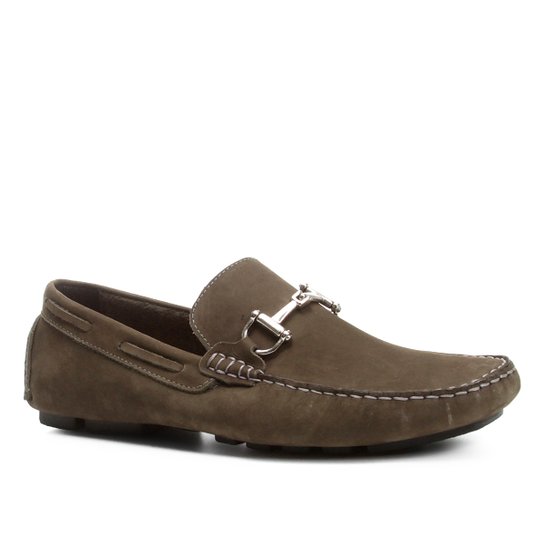 Mocassim Couro Shoestock Nobuck Bridão Masculino - Musgo