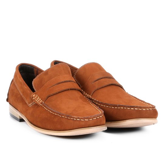 Mocassim Couro Shoestock Nobuck Gravata Masculino - Caramelo