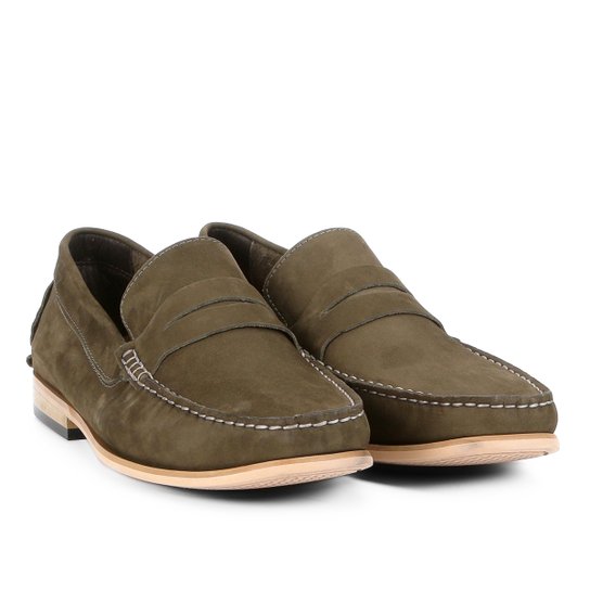 Mocassim Couro Shoestock Nobuck Gravata Masculino - Musgo