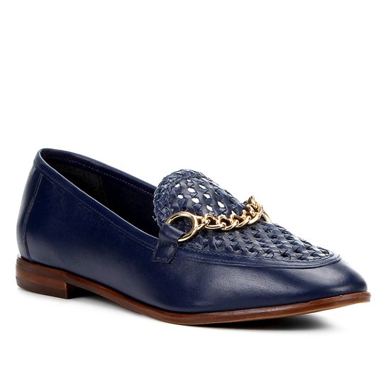 Mocassim Couro Shoestock Tressê Feminino - Marinho