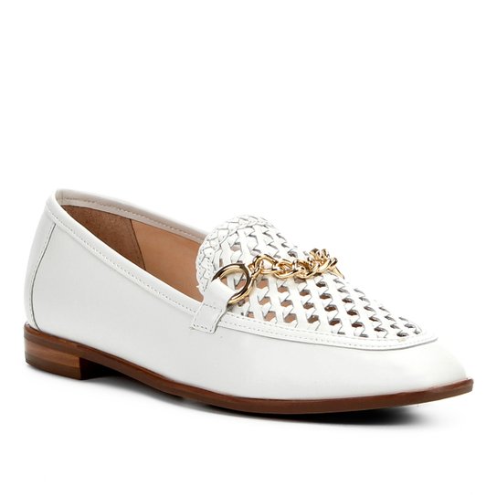 Mocassim Couro Shoestock Tressê Feminino - Branco