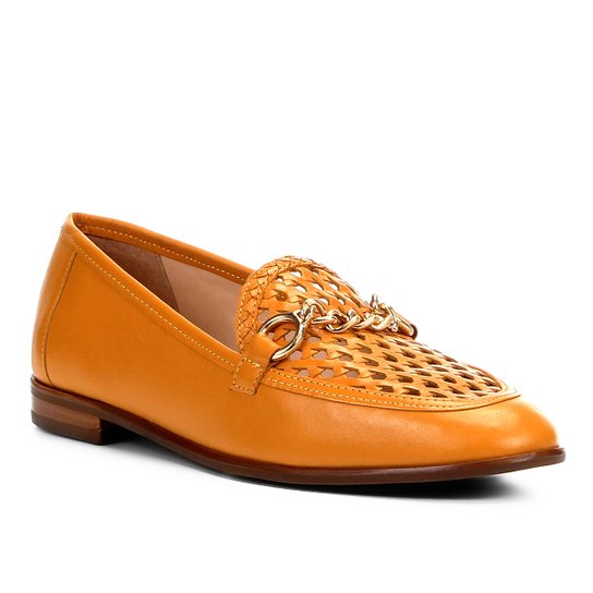 Mocassim Couro Shoestock Tressê Feminino - Mostarda