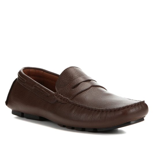 Mocassim Shoestock Couro detalhe cadarço - Café