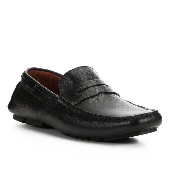Mocassim Shoestock Couro detalhe cadarço - Preto