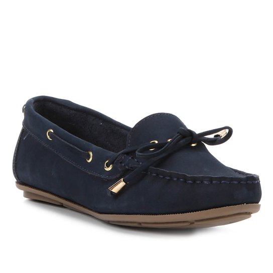 Mocassim Shoestock Couro Laço - Azul