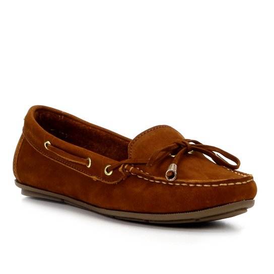 Mocassim Shoestock Couro Laço - Caramelo