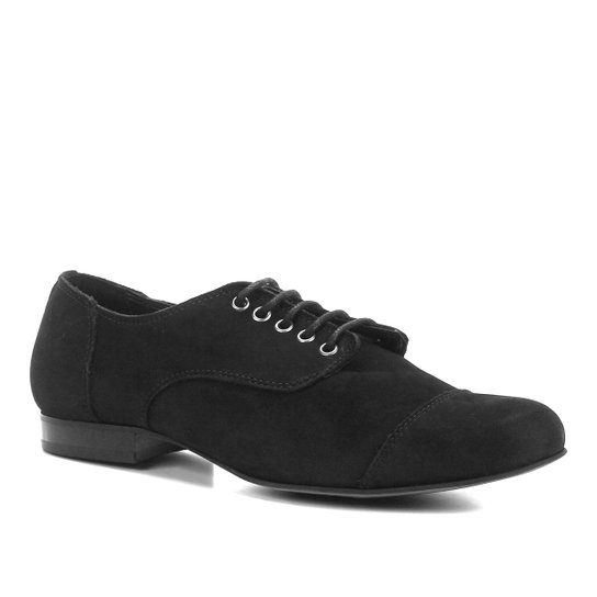Oxford Shoestock Flat Nobuck Feminino - Preto