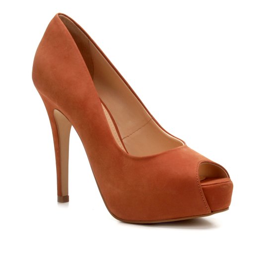 Peep Toe Couro Shoestock Meia Pata - Marrom