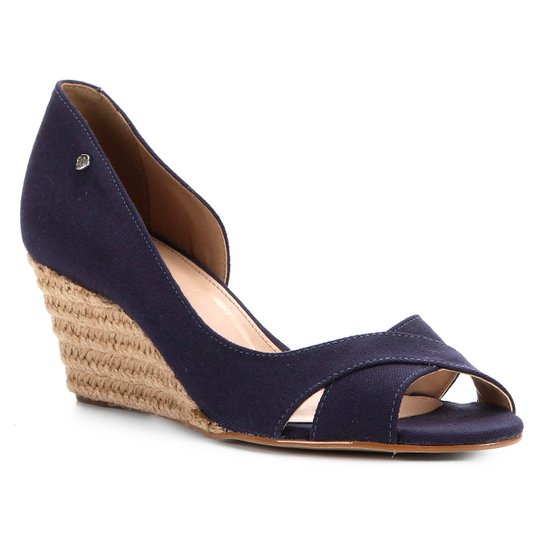 Peep Toe Shoestock Anabela Lona - Marinho