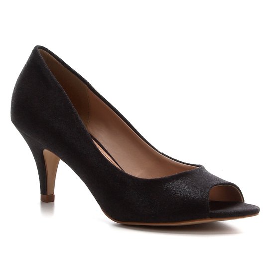 Peep Toe Shoestock Bride Tecido Cristais - Preto