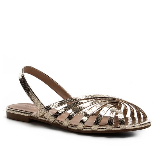 Rasteira Shoestock Slingback Tiras Metalizadas - Dourado