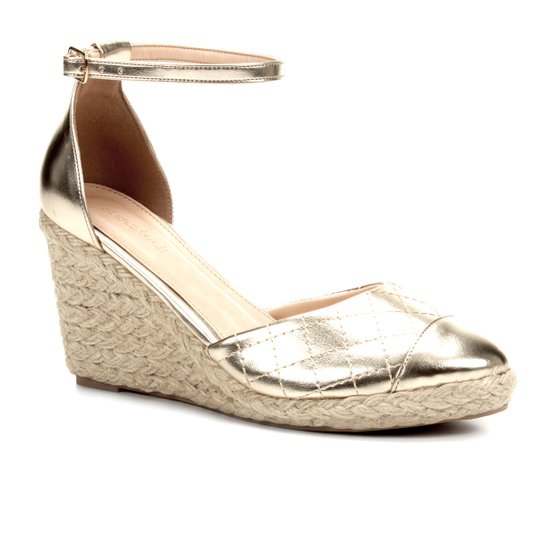 Sandália Anabela Shoestock Matelassê Corda Feminina - Dourado
