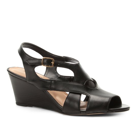 Sandália Anabela Shoestock Tiras Vazadas Feminina - Preto