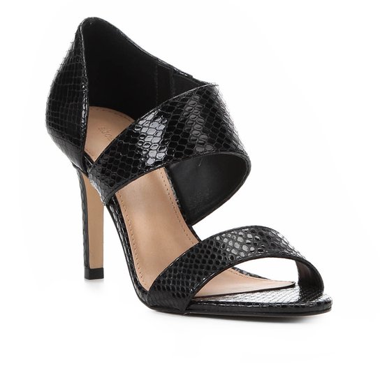 Sandália Couro Shoestock Lopsided Salto Fino Snake Feminina - Preto